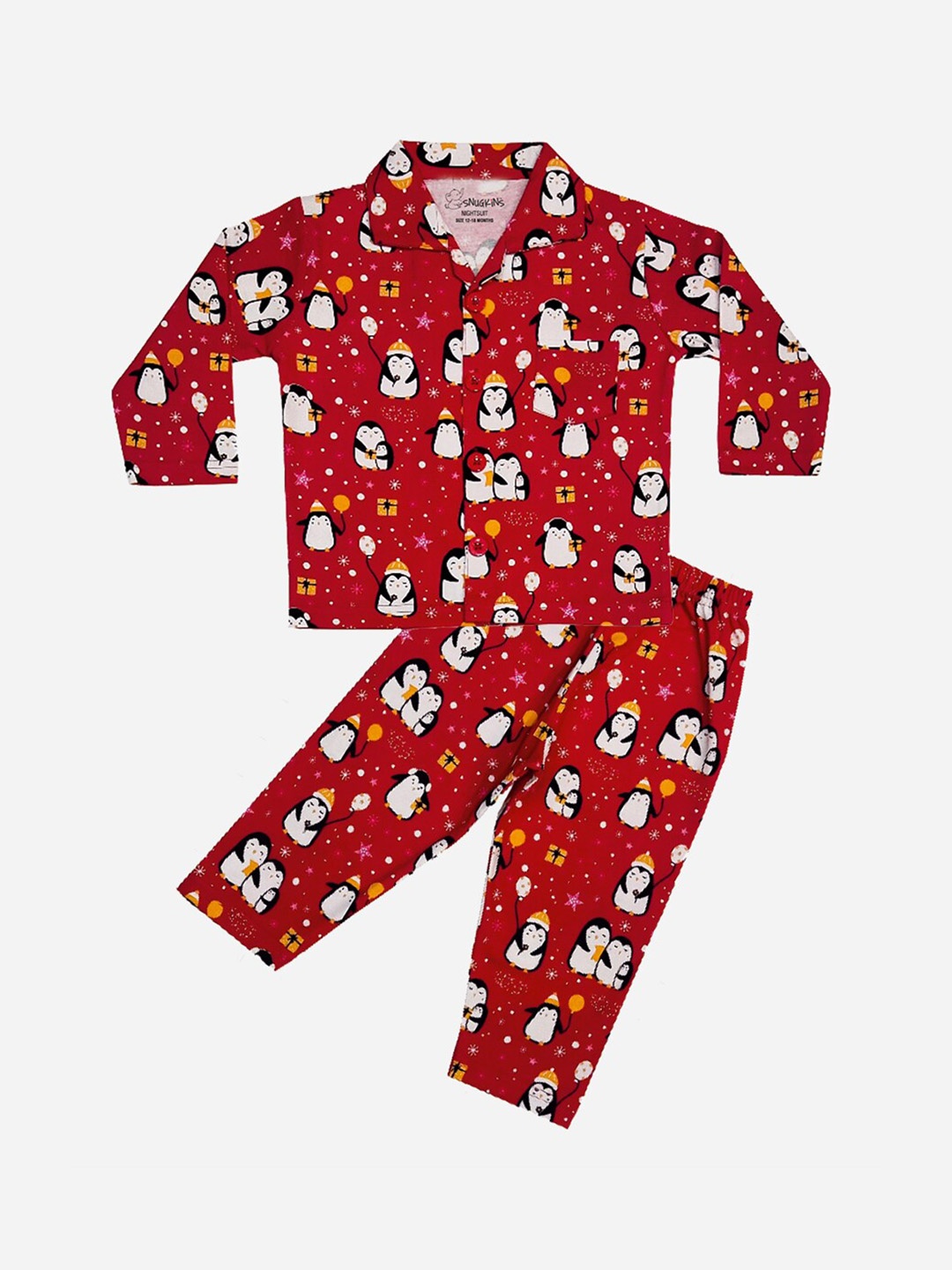 

Snugkins Kids Graphic Printed Pure Cotton Shirt With Pyjamas, Red