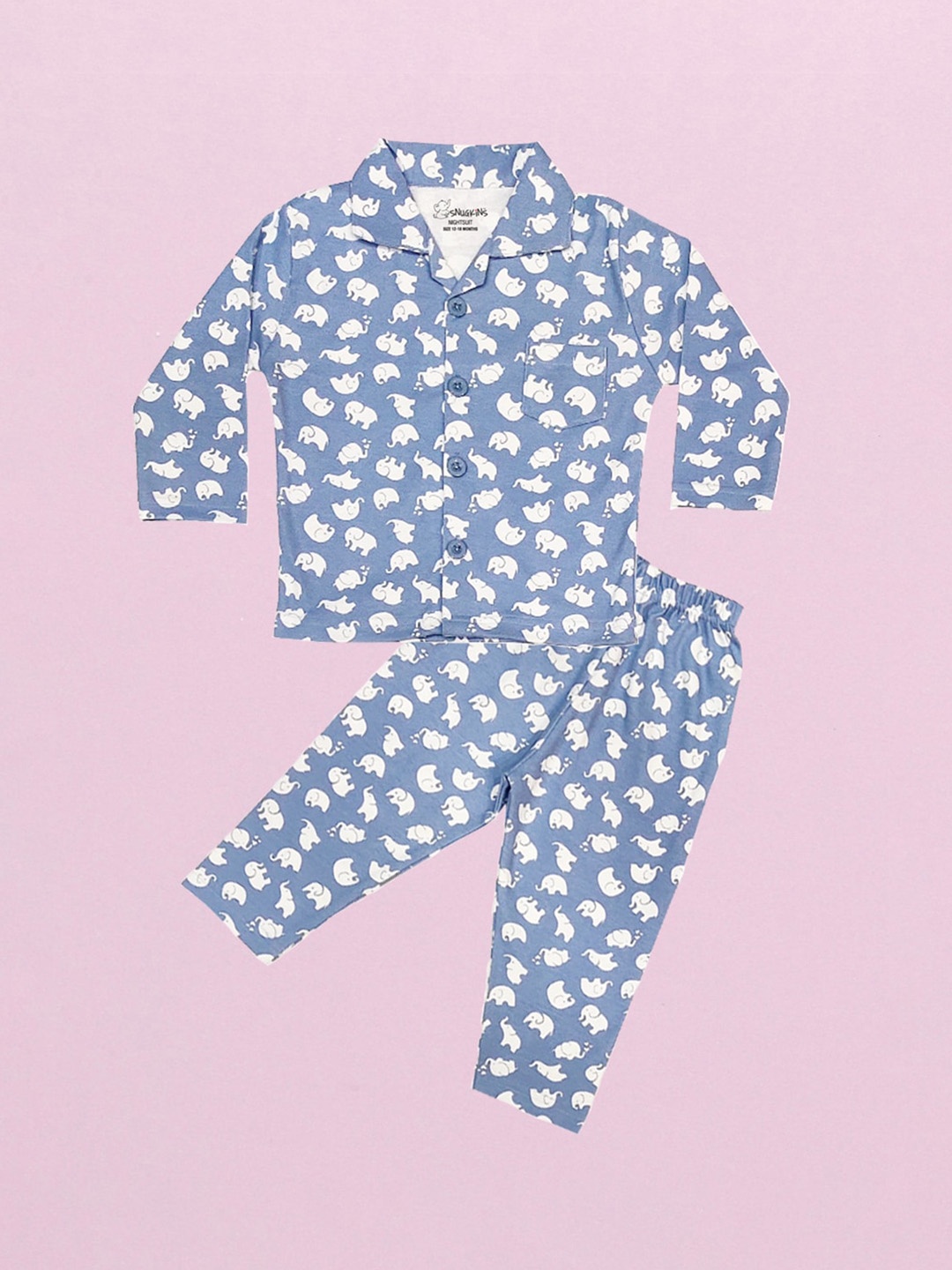 

Snugkins Kids Graphic Printed Pure Cotton Shirt With Pyjamas, Blue