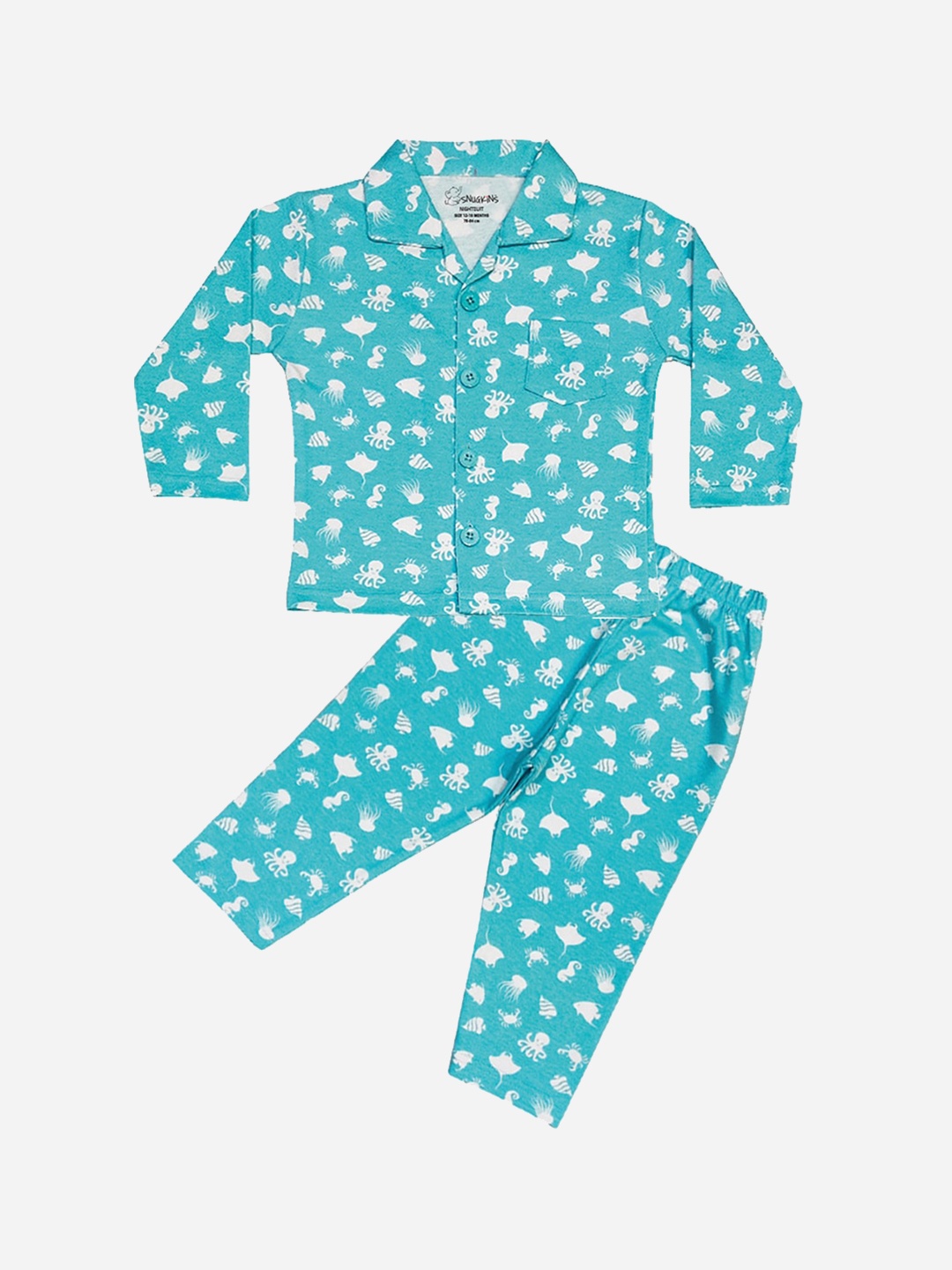 

Snugkins Kids Graphic Printed Pure Cotton Shirt With Pyjamas, Sea green