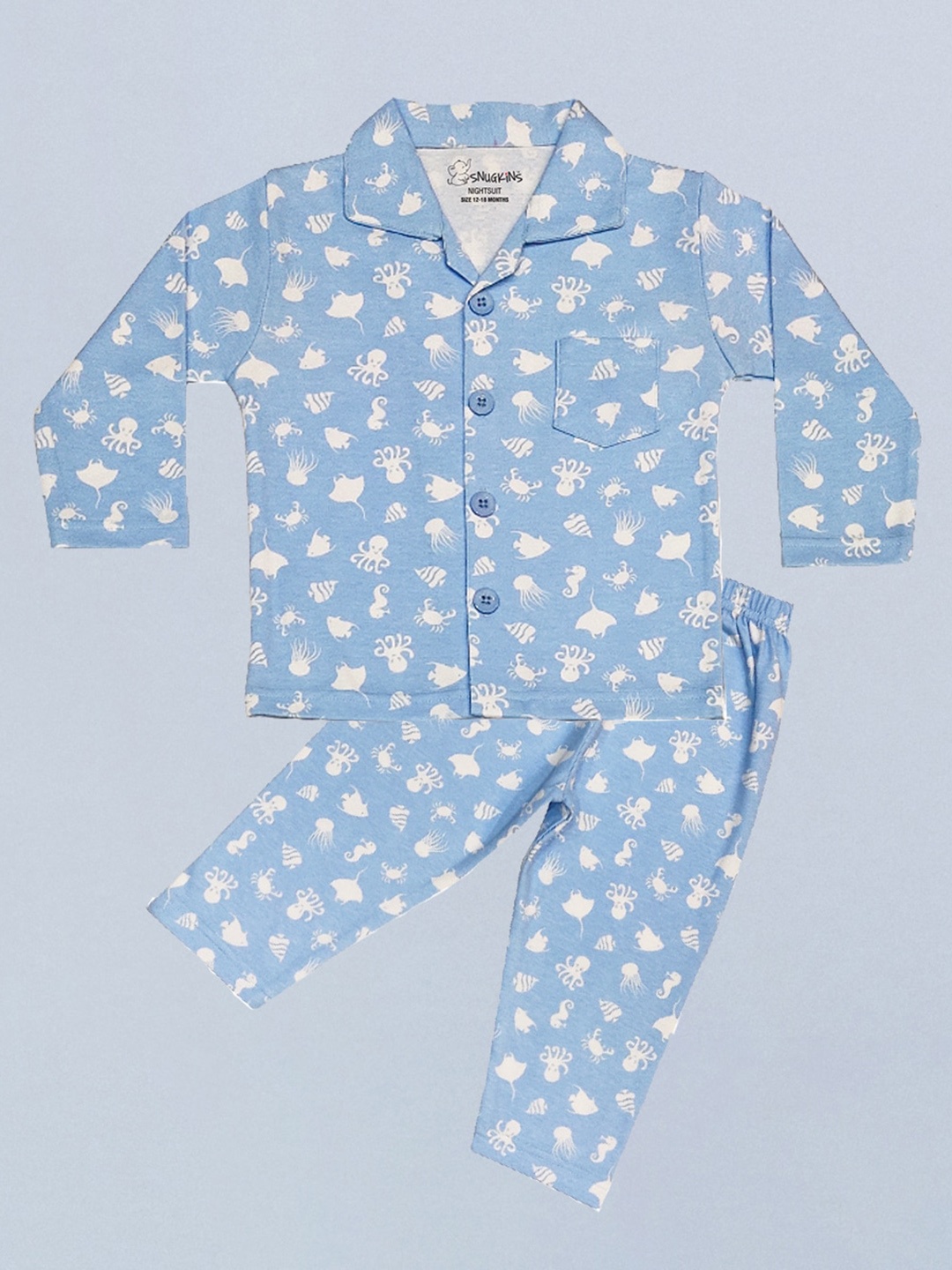 

Snugkins Kids Graphic Printed Pure Cotton Shirt With Pyjamas, Blue
