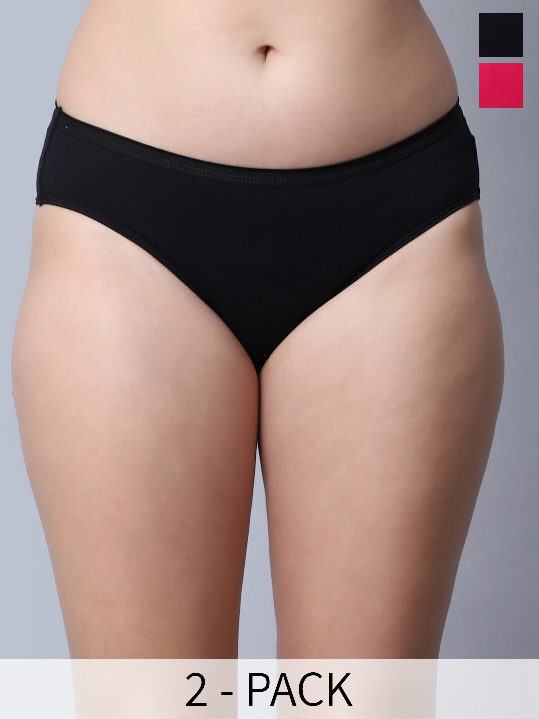 

GRACIT Pack Of 2 Mid-Rise Cotton Hipster Briefs, Black