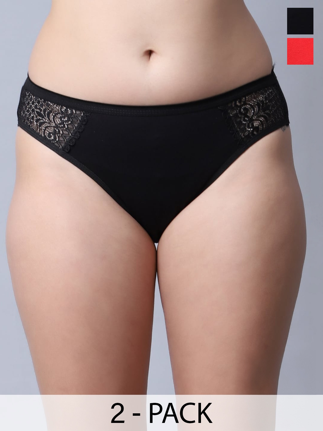 

GRACIT Pack Of 2 Self Design Mid-Rise Cotton Hipster Briefs, Black