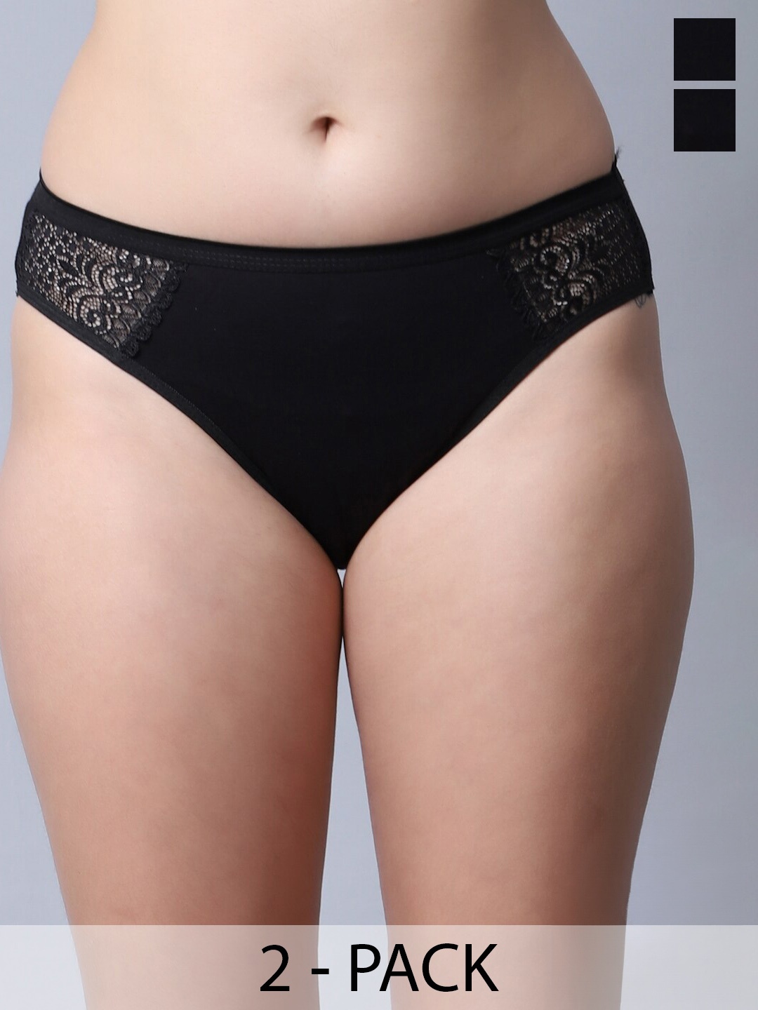 

GRACIT Pack Of 2 Self Design Mid-Rise Cotton Hipster Briefs, Black