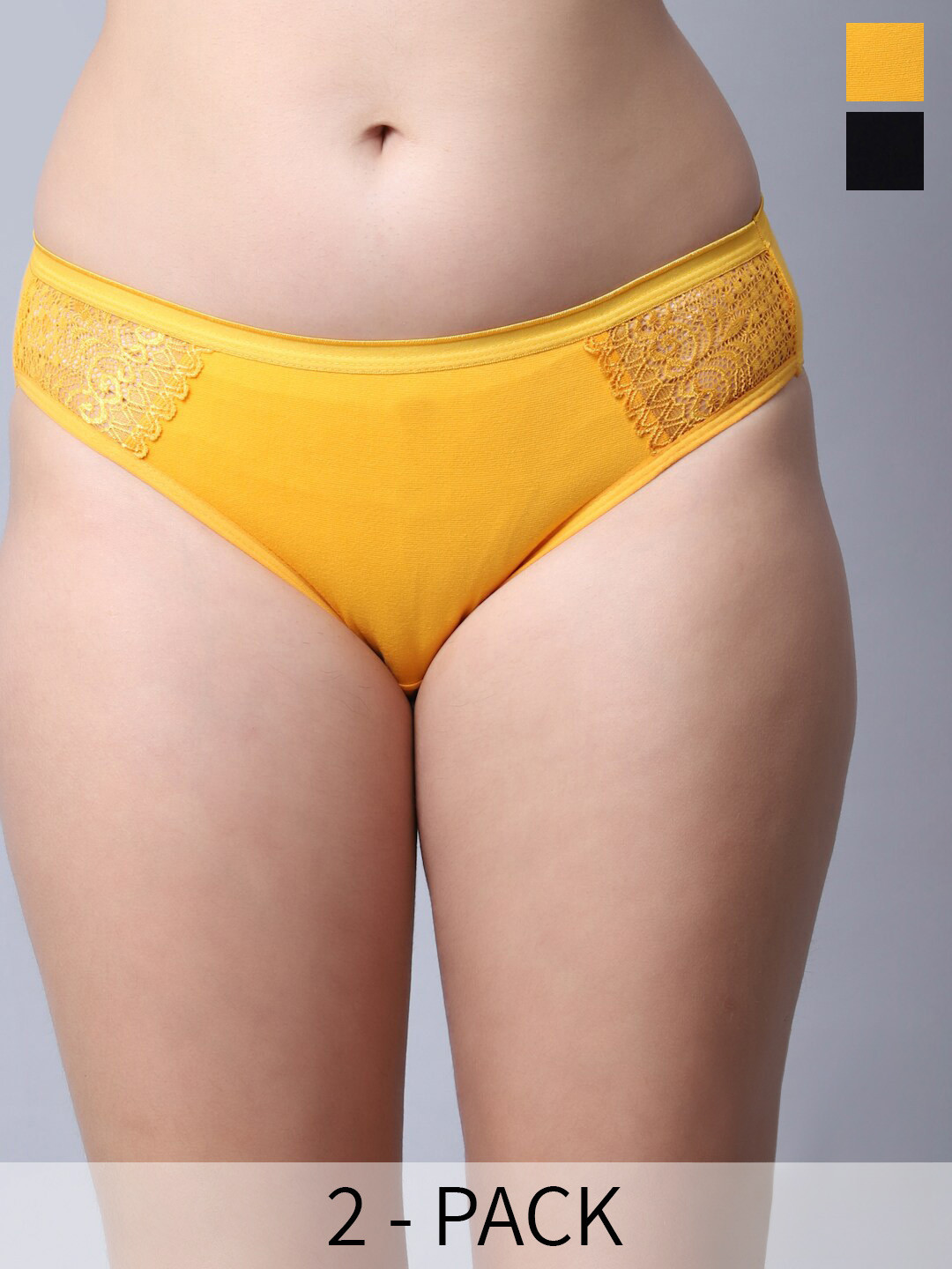 

GRACIT Pack Of 2 Self Design Mid-Rise Cotton Hipster Briefs, Black