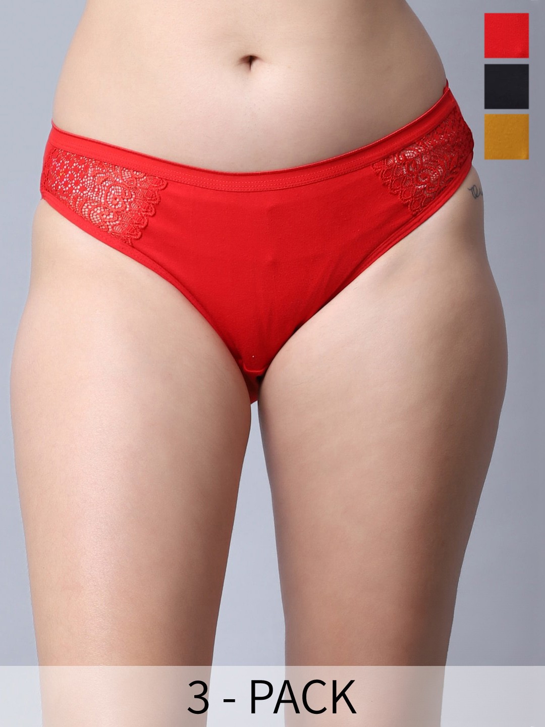

GRACIT Pack Of 3 Mid-Rise Self Design Hipster Seamless Cotton Briefs, Black