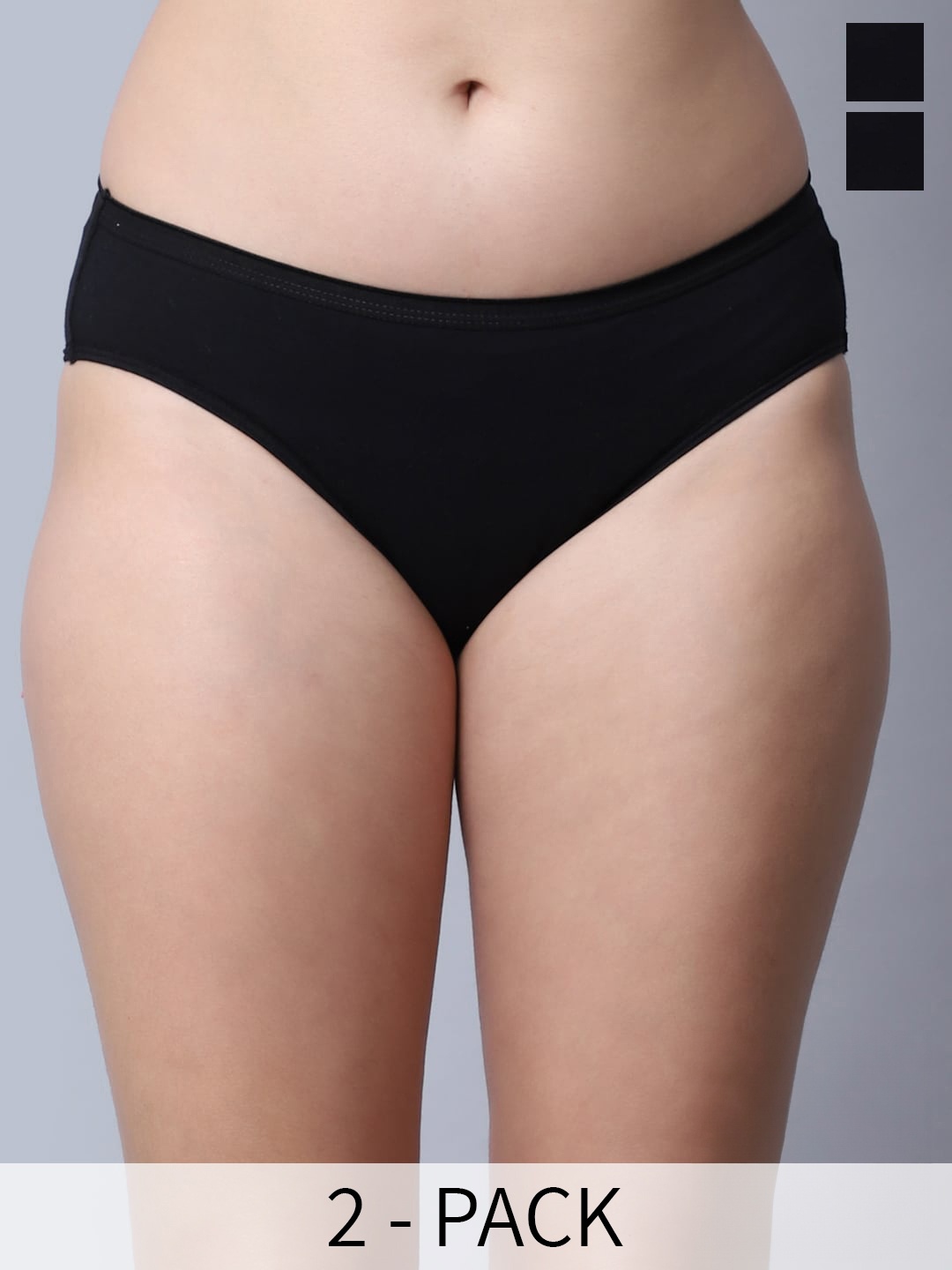 

GRACIT Pack Of 2 Mid-Rise Hipster Seamless Cotton Briefs, Black