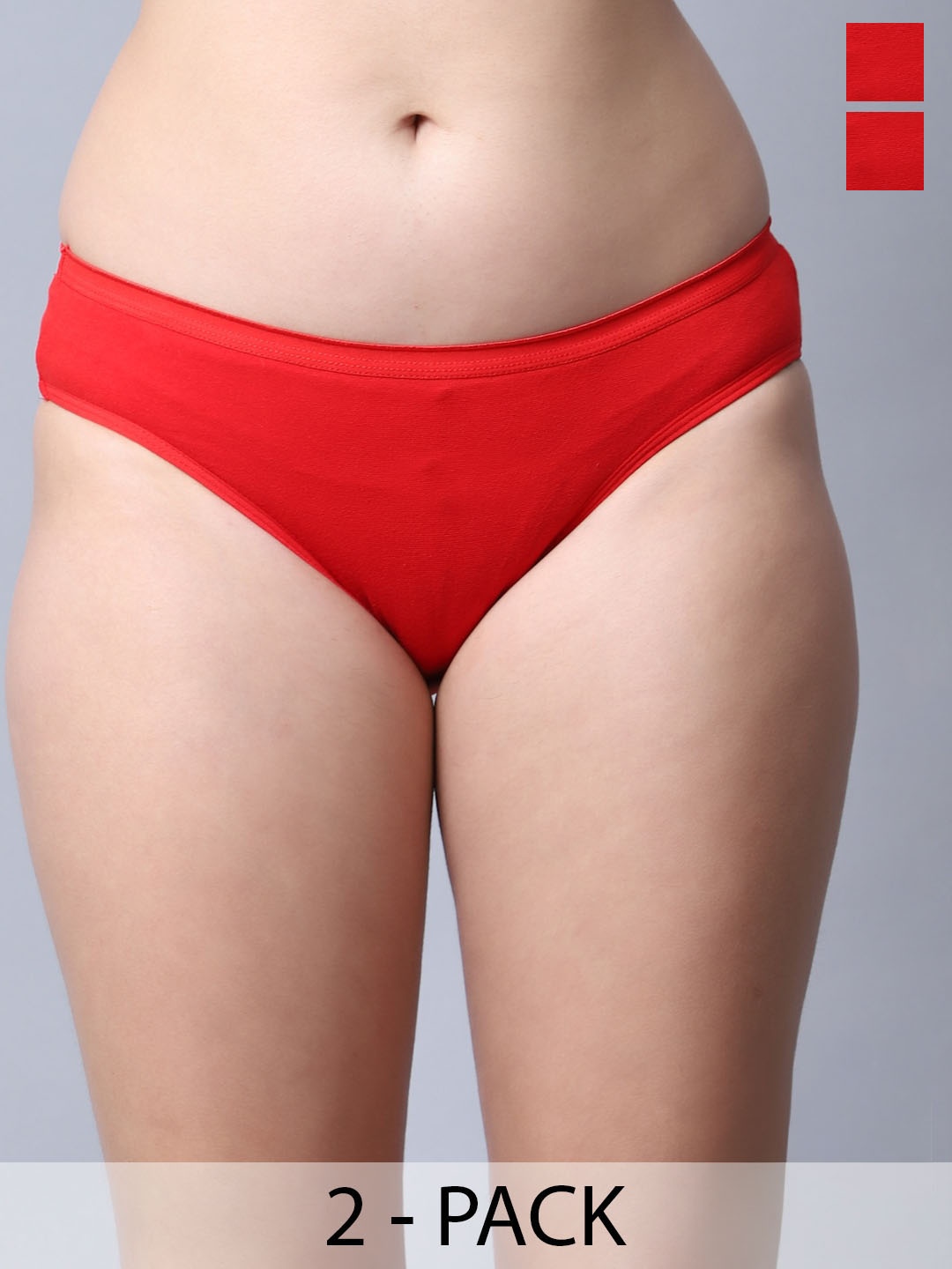 

GRACIT Pack Of 2 Mid-Rise Hipster Seamless Cotton Briefs, Red