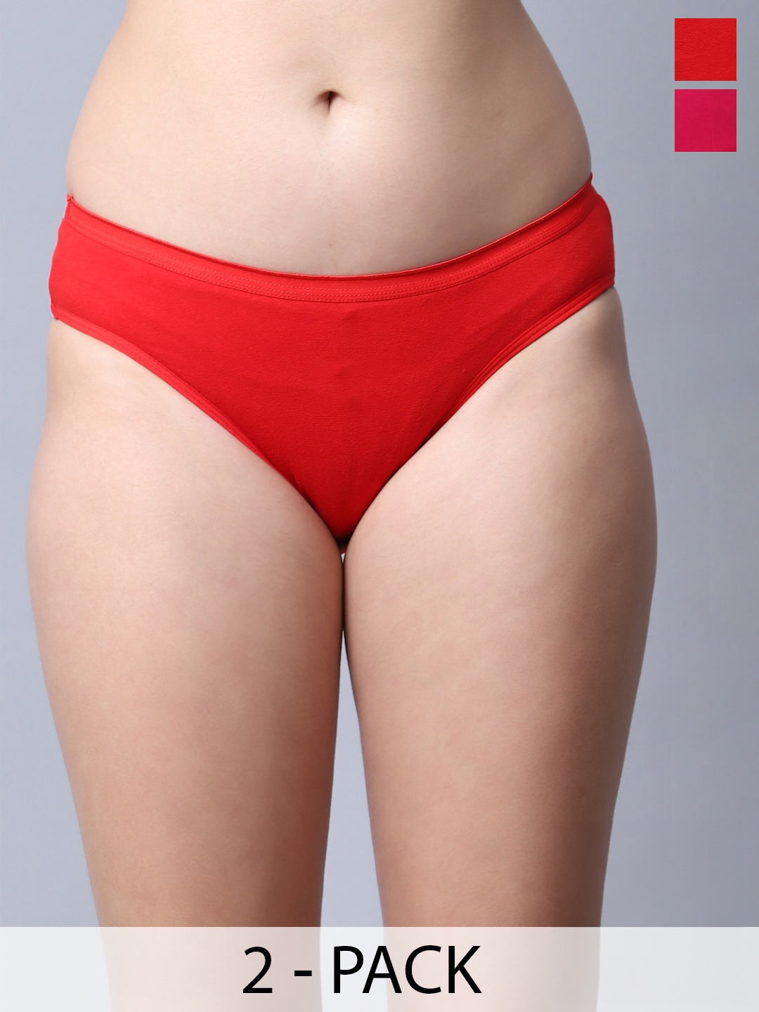 

GRACIT Pack Of 2 Mid-Rise Hipster Seamless Cotton Briefs, Red