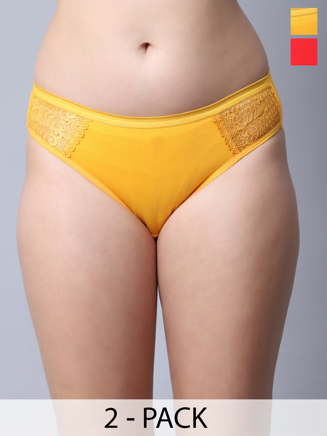 

GRACIT Pack Of 2 Mid-Rise Self Design Hipster Seamless Cotton Briefs, Red