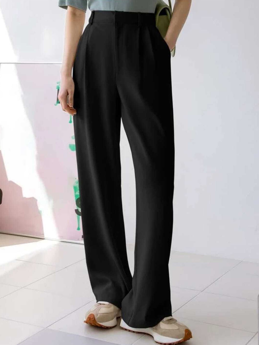 

Next One Women High-Rise Pleated Korean Trousers, Black