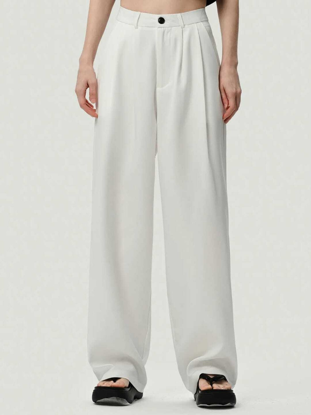 

Next One Women Smart Loose Fit High-Rise Easy Wash Pleated Parallel Trousers, White