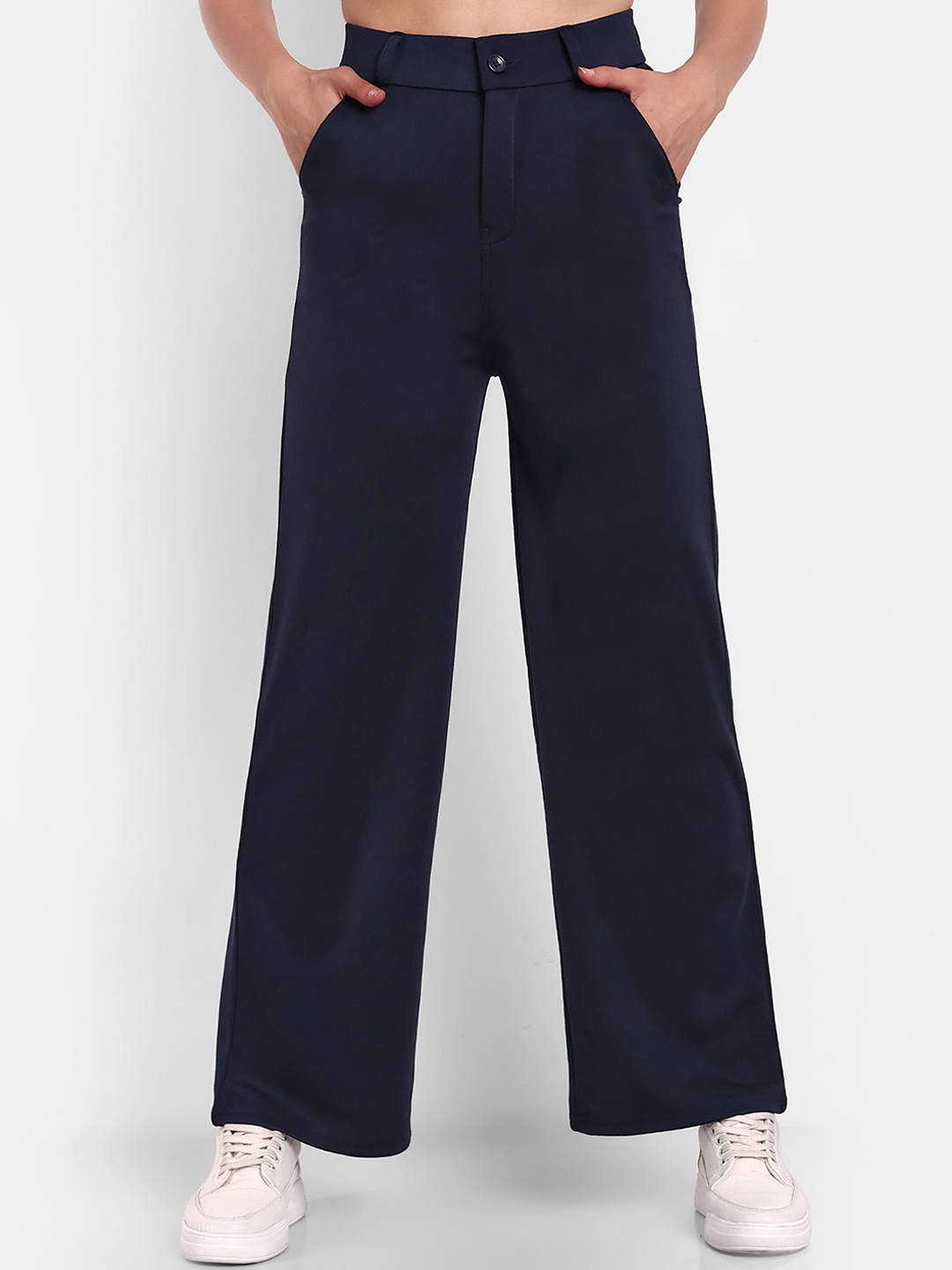 

Next One Women Smart Loose Fit High-Rise Easy Wash Trousers, Navy blue