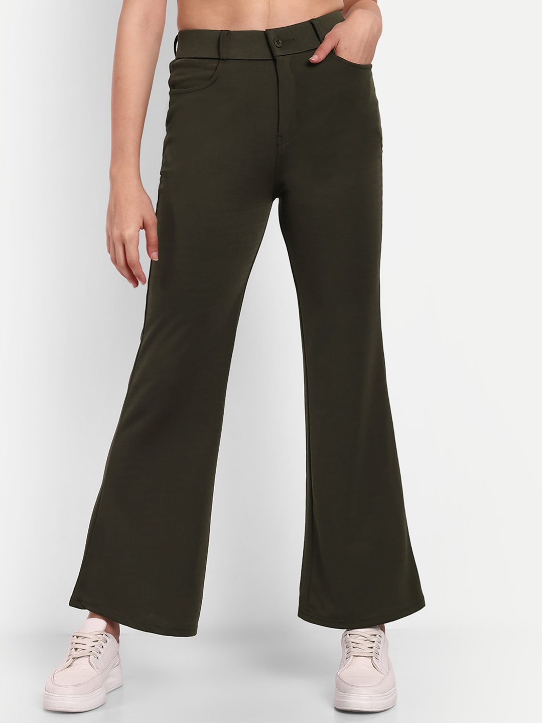 

Next One Women Smart Flared High-Rise Easy Wash Bootcut Trousers, Olive