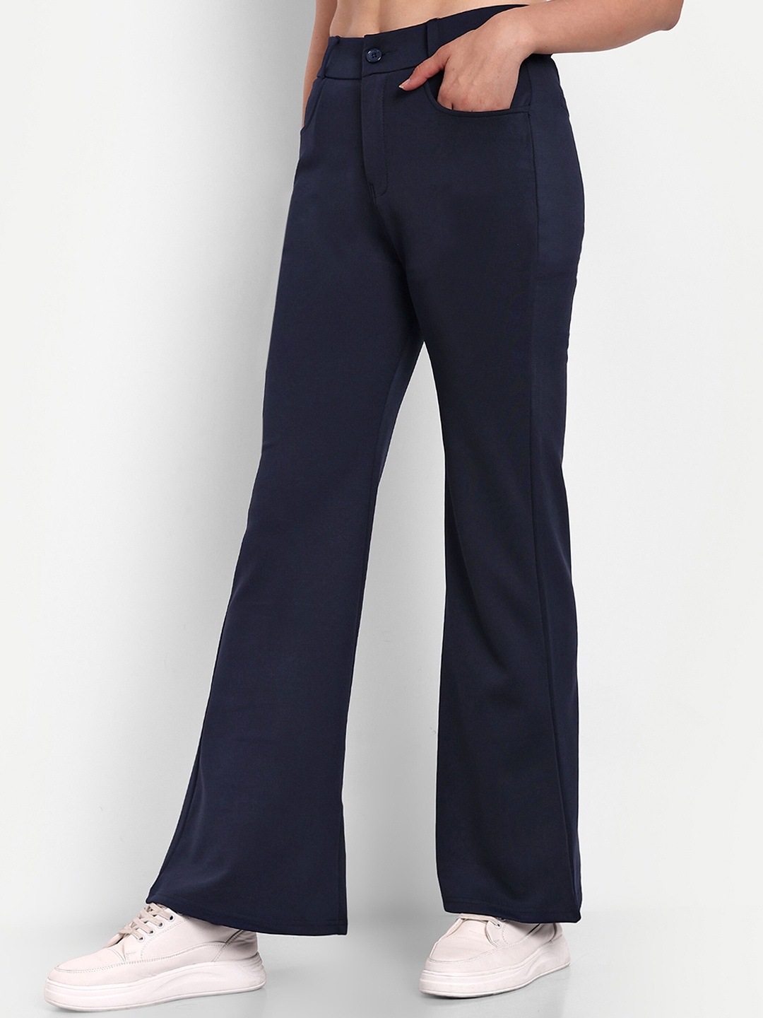 

Next One Women Smart Flared High-Rise Easy Wash Bootcut Trousers, Navy blue