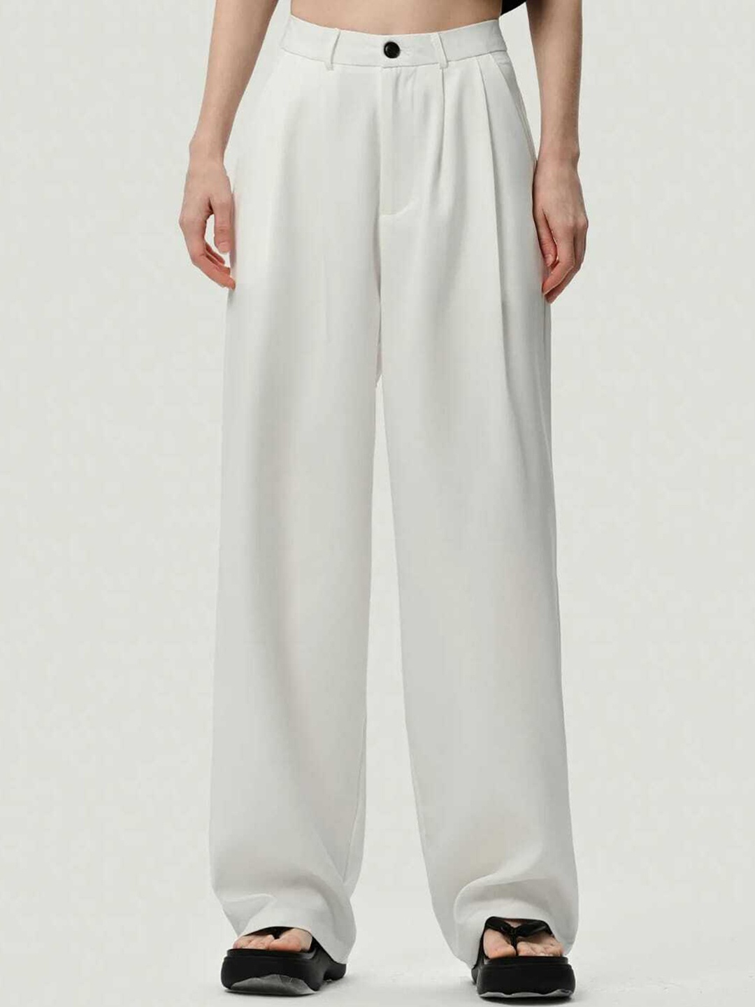 

Next One Women Smart Loose Fit High-Rise Easy Wash Parallel Trousers, White