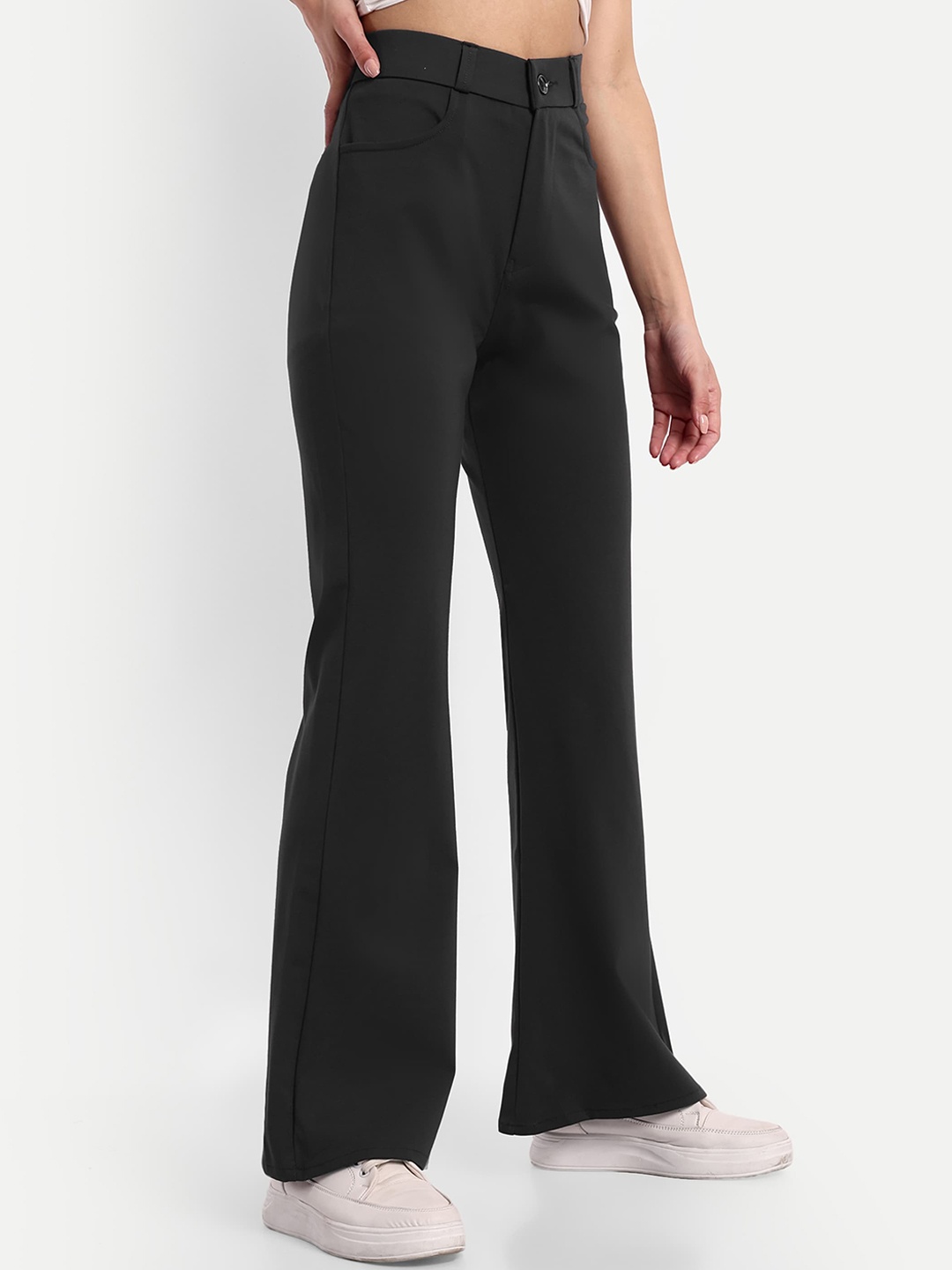 

Next One Women Smart Flared High-Rise Easy Wash Bootcut Trousers, Charcoal