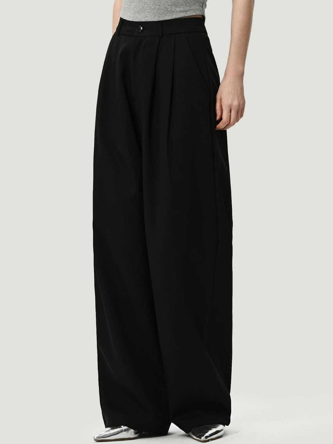 

Next One Women High-Rise Pleated Korean Trousers, Black