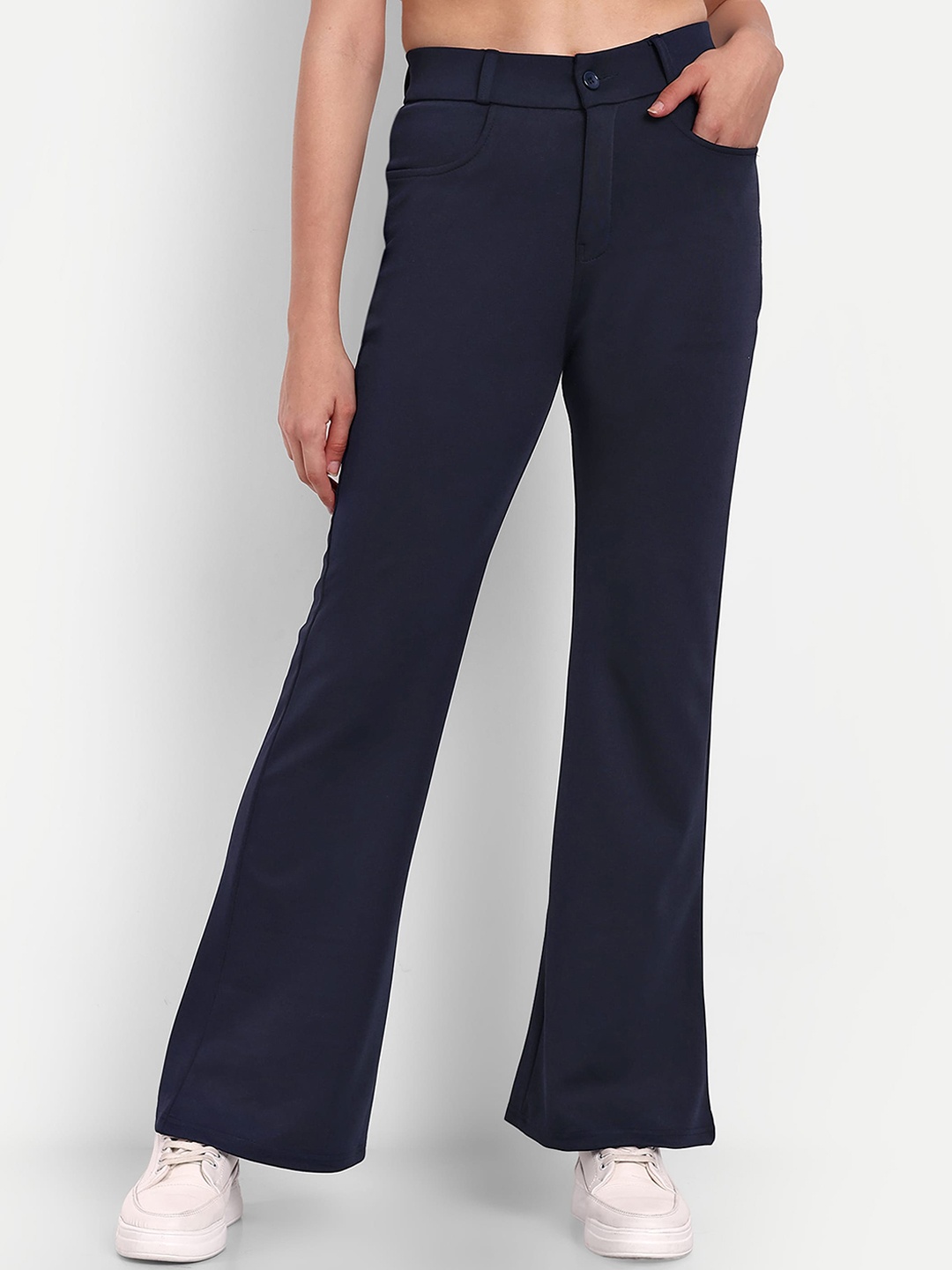 

Next One Women Smart Flared High-Rise Easy Wash Bootcut Trousers, Navy blue