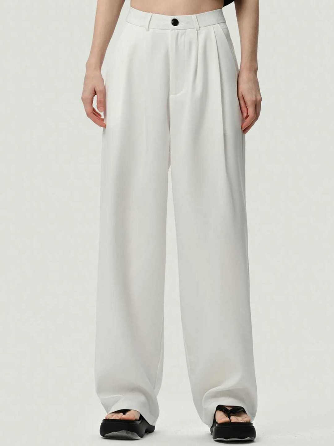 

Next One Women Smart Loose Fit High-Rise Easy Wash Pleated Parallel Trousers, White