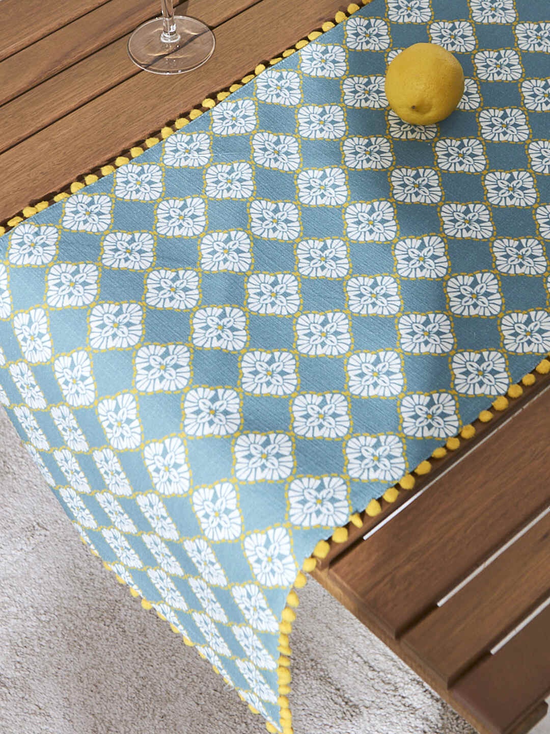 

Chumbak Teal-Green & White Printed Pure Cotton Table Runner