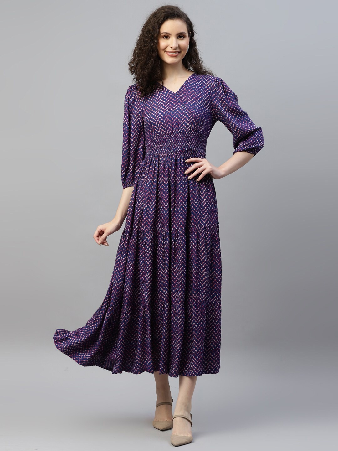 

DEEBACO Geometric Printed Maxi Dress, Navy blue