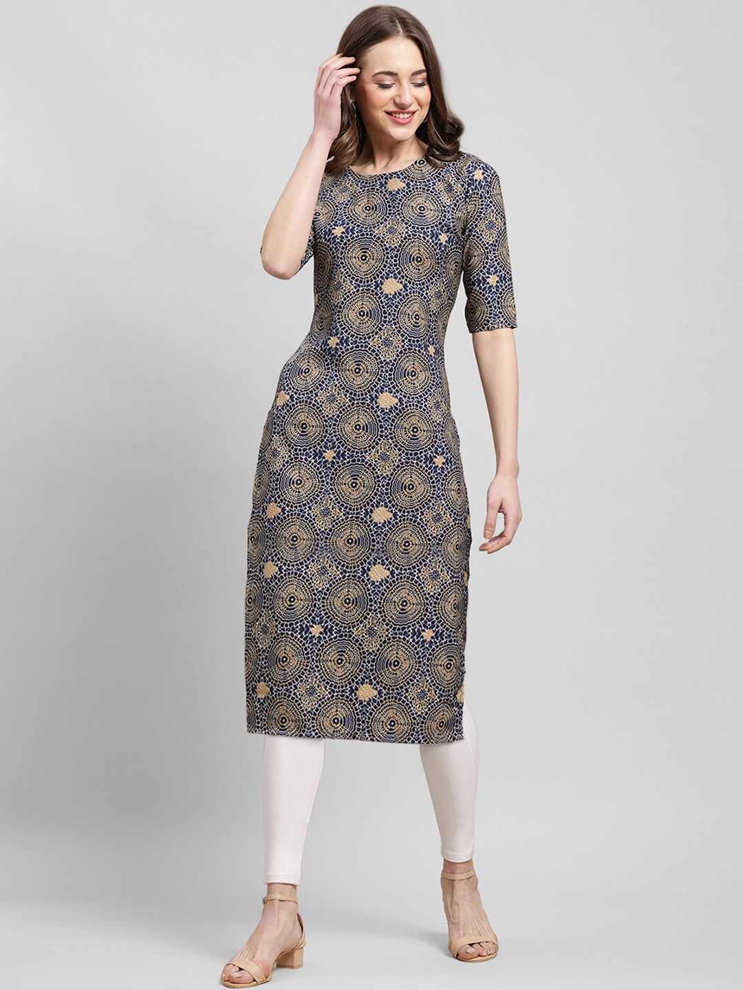 

7Threads Ethnic Motifs Printed Kurta, Grey