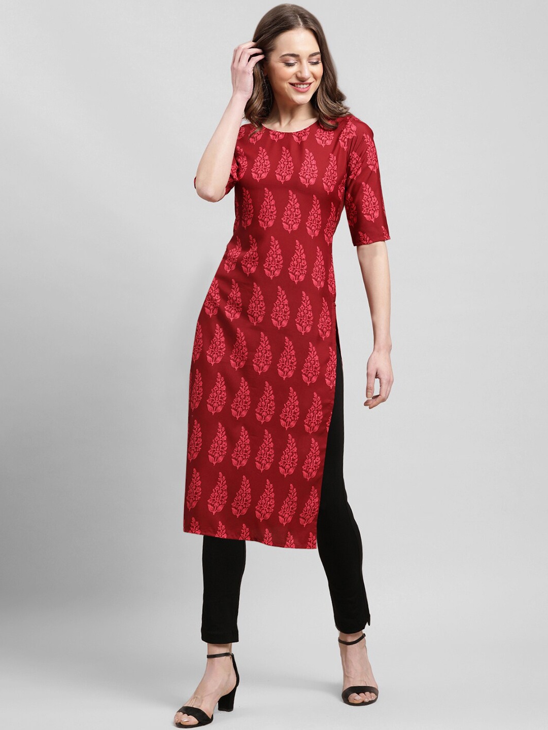 

7Threads Ethnic Motifs Printed Kurta, Red