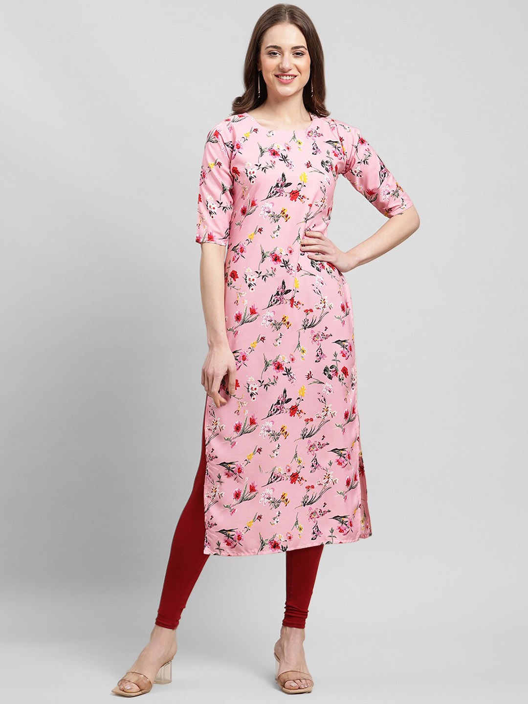 

7Threads Floral Printed Kurta, Pink