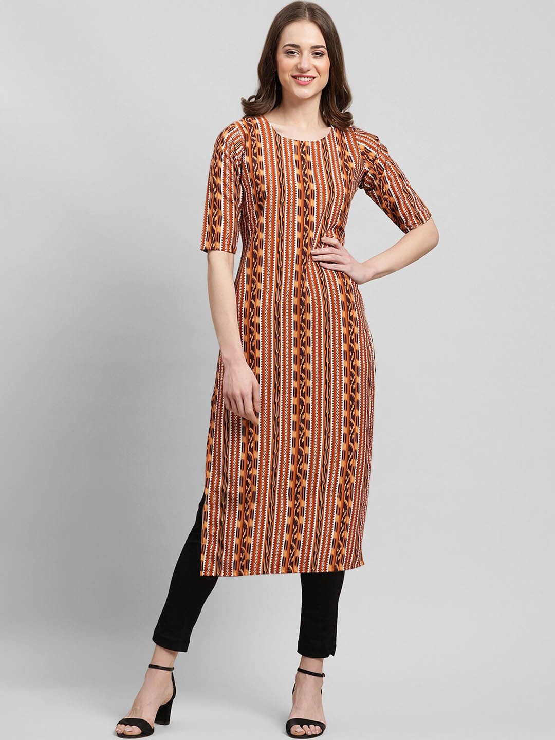 

7Threads Geometric Printed Kurta, Brown