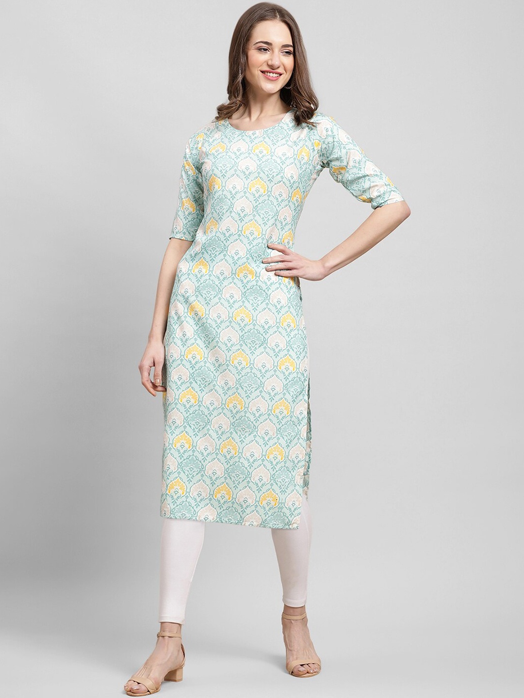 

7Threads Women Ethnic Motifs Printed Kurta, Turquoise blue