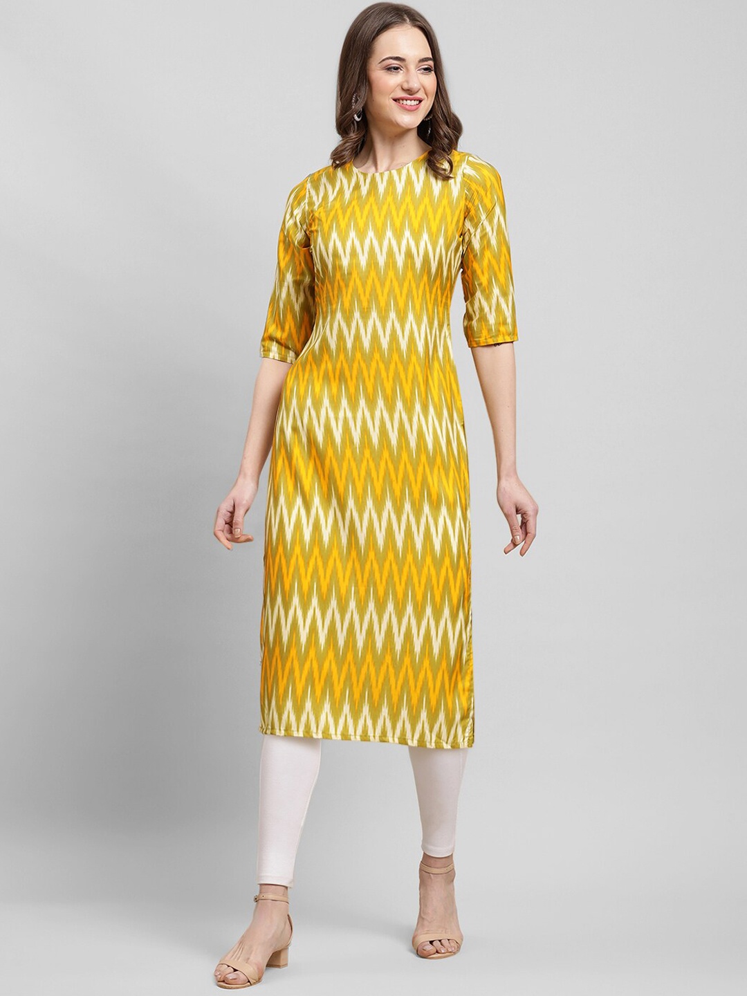 

7Threads Chevron Printed Kurta, Yellow