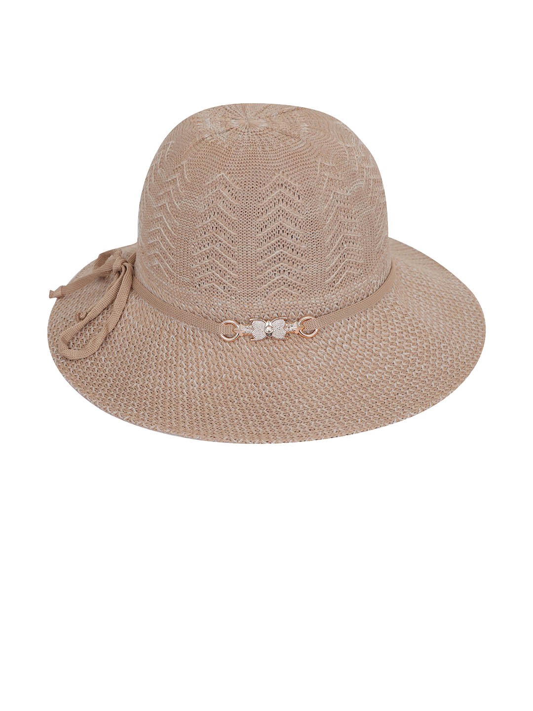 

FabSeasons Women Self Design Embellished Sun Hat, Brown