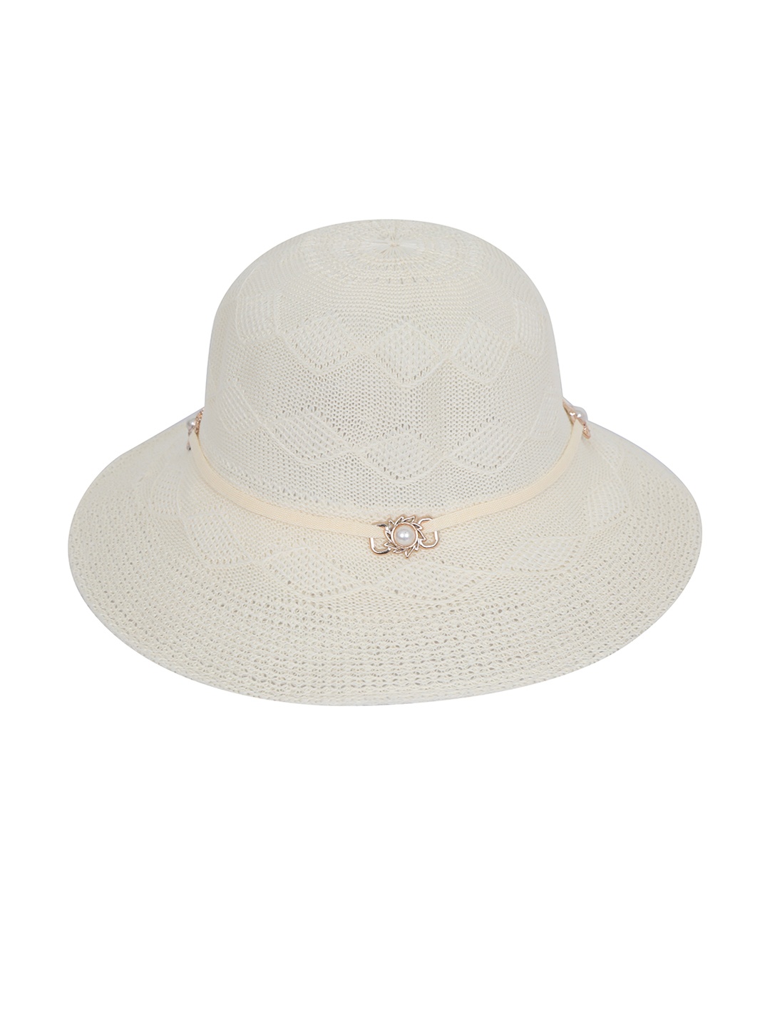 

FabSeasons Women Self Design Embellished Sun Hat, Cream