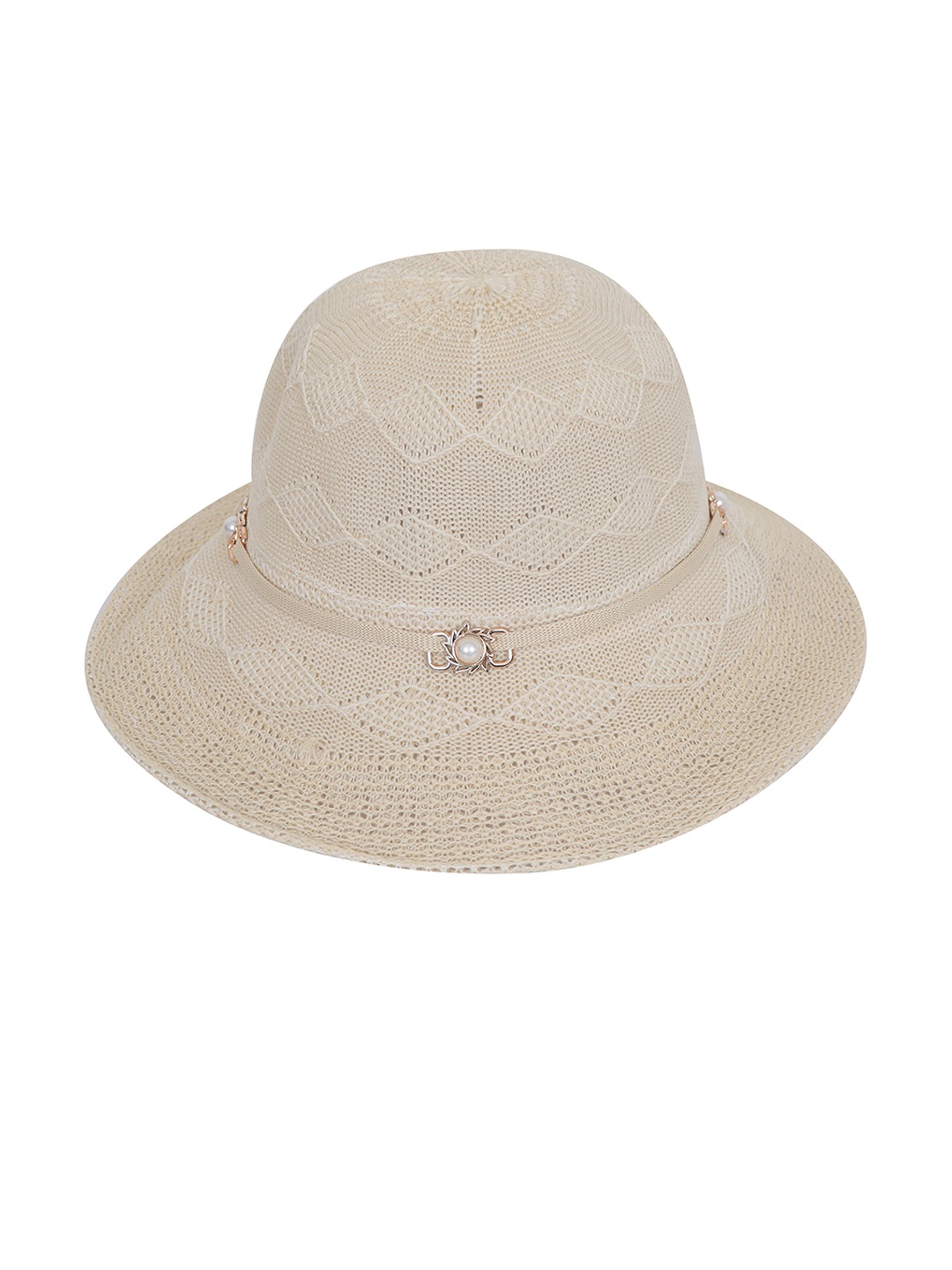 

FabSeasons Women Self Design Embellished Sun Hat, Beige