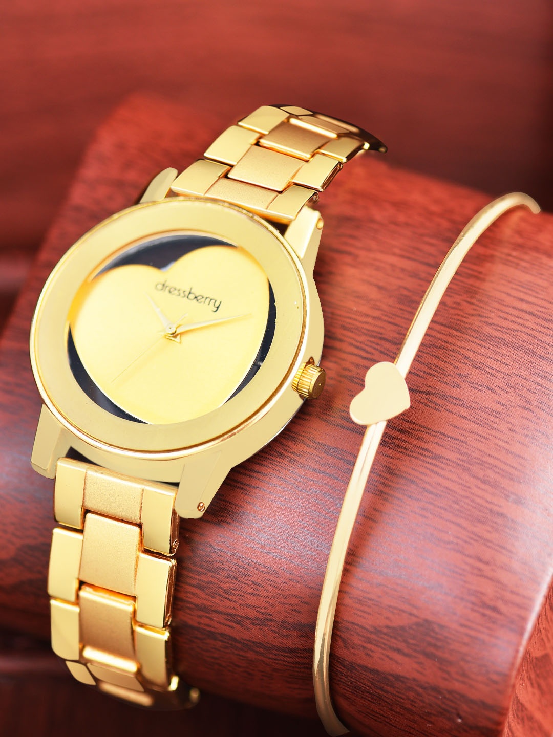 

DressBerry Women Round Analogue Watch Gift Set DBWJ Set-12, Gold