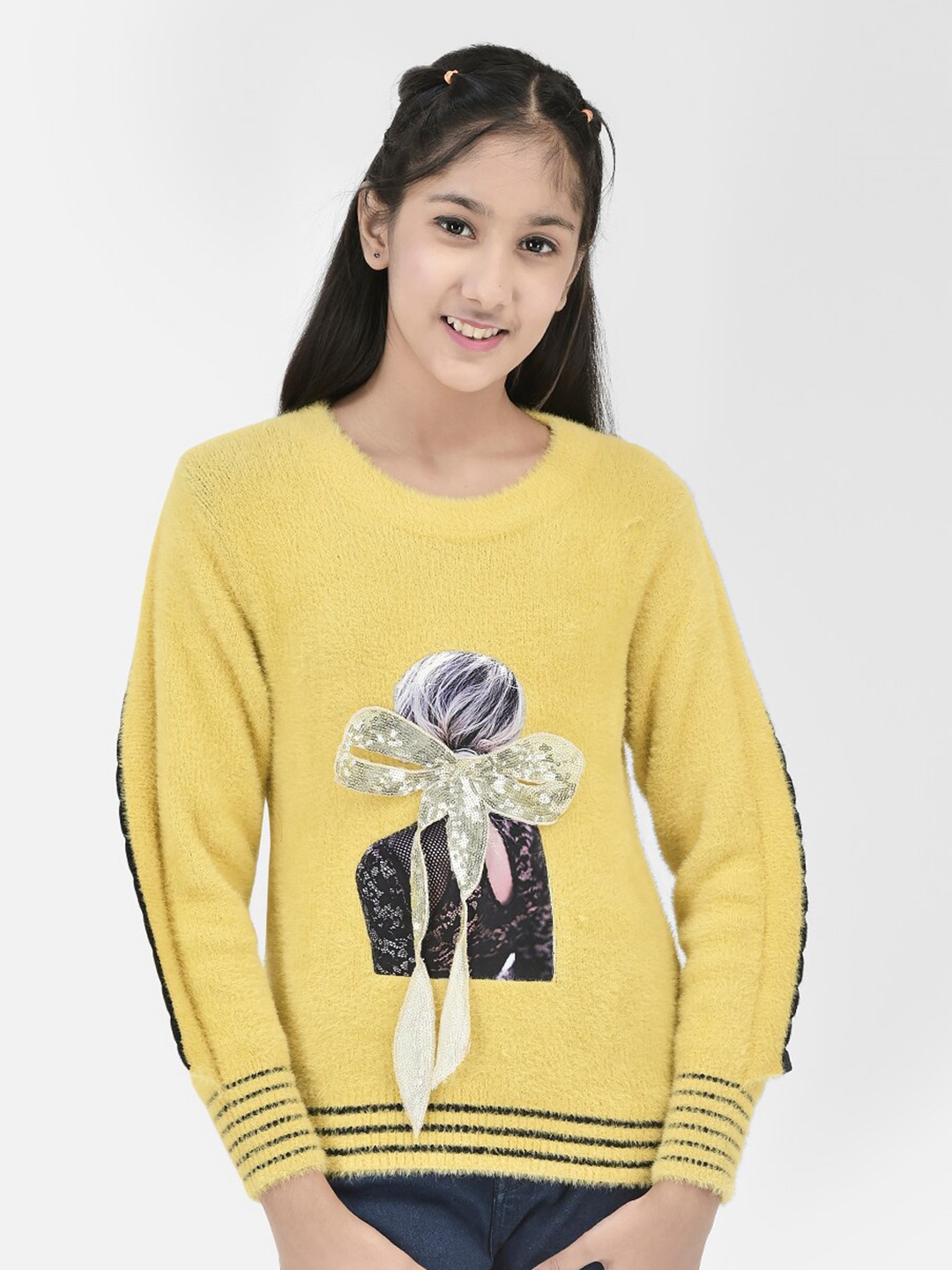 

Crimsoune Club Girls Graphic Printed Pullover, Yellow