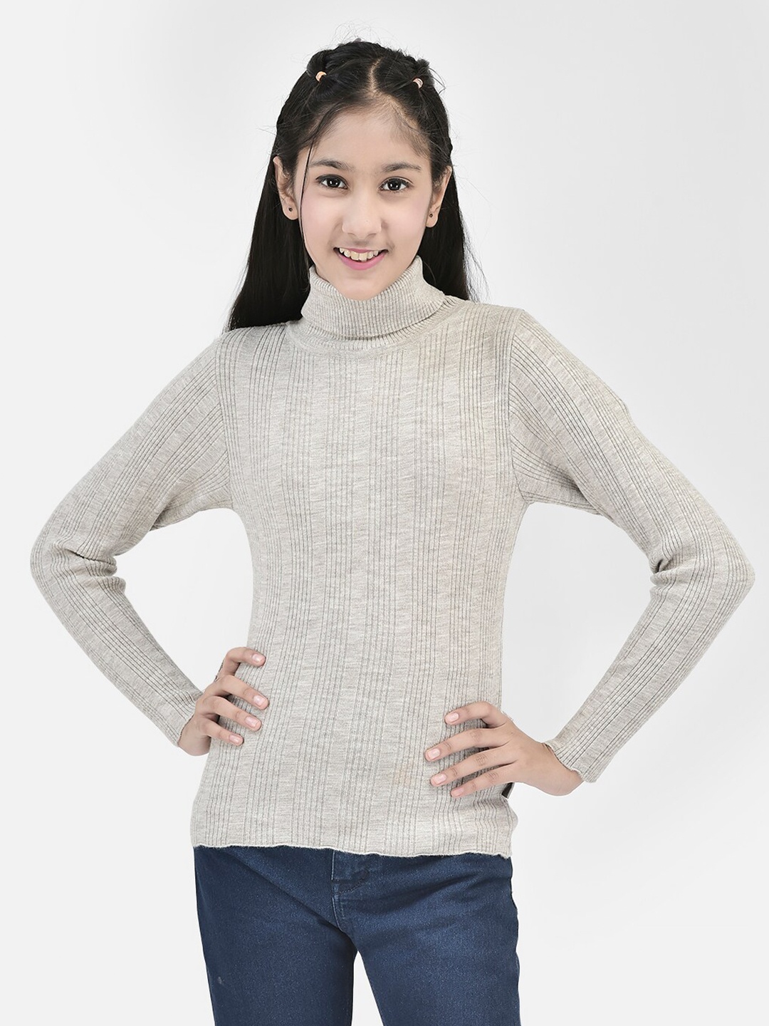 

Crimsoune Club Girls Striped Pullover, Grey