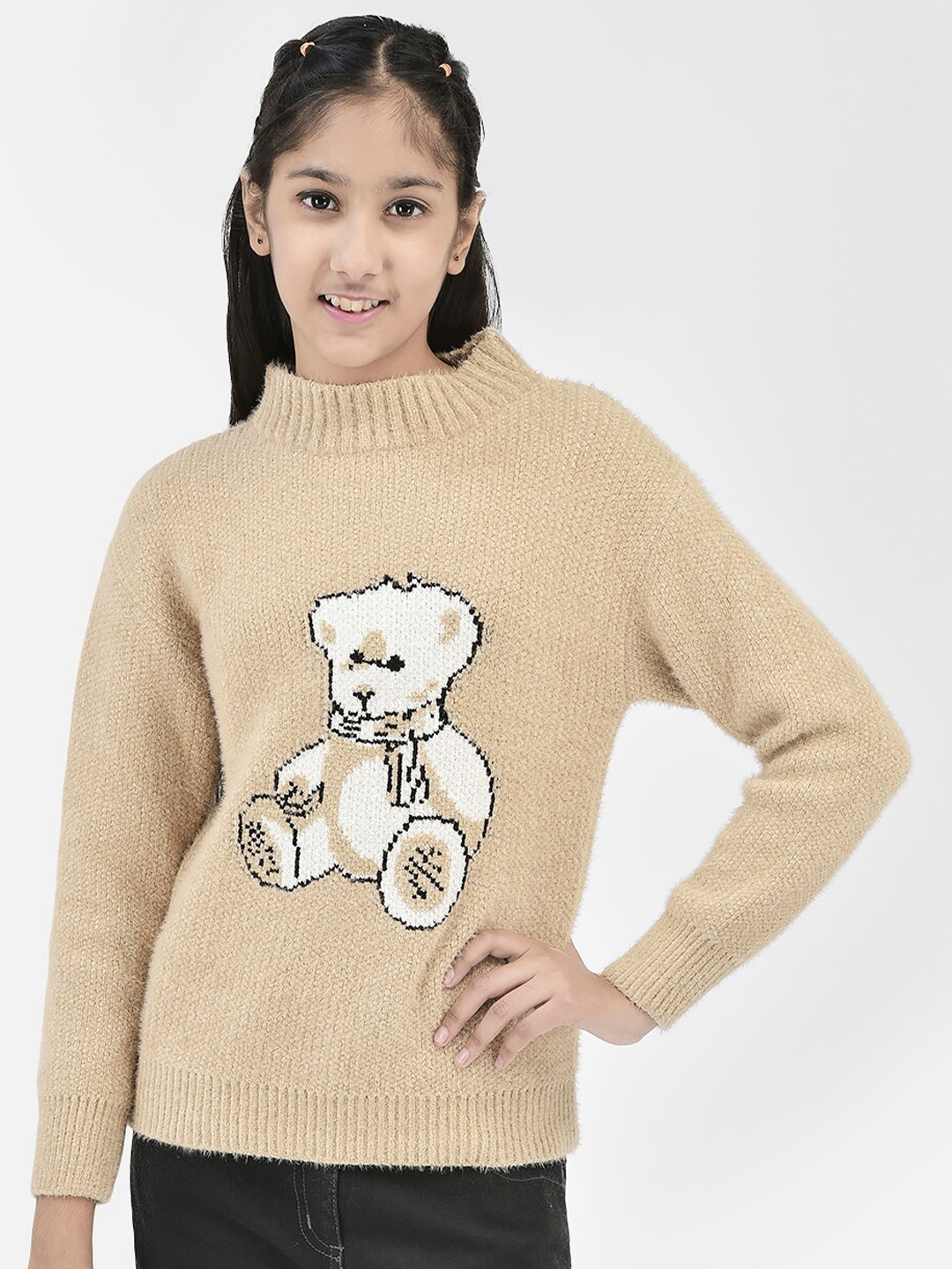 

Crimsoune Club Girls Graphic Printed Pullover, Beige