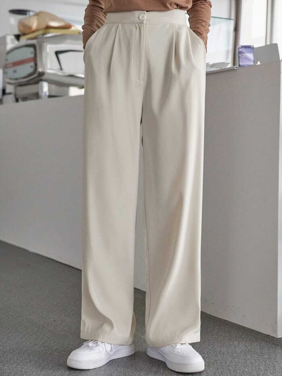 

BROADSTAR Women Pleated Korean Pants, Beige