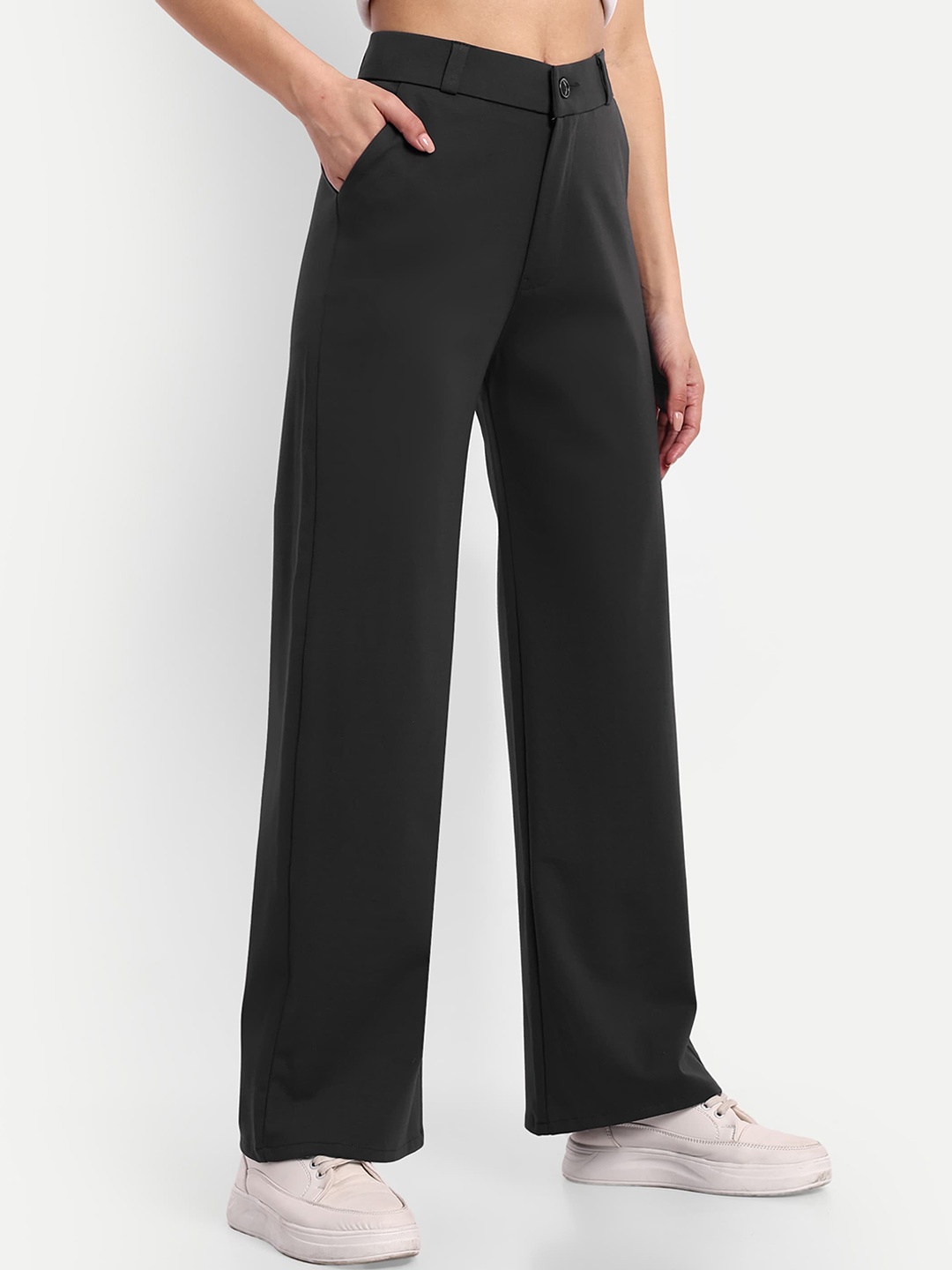 

BROADSTAR Women Smart Loose Fit High-Rise Easy Wash Parallel Trousers, Grey