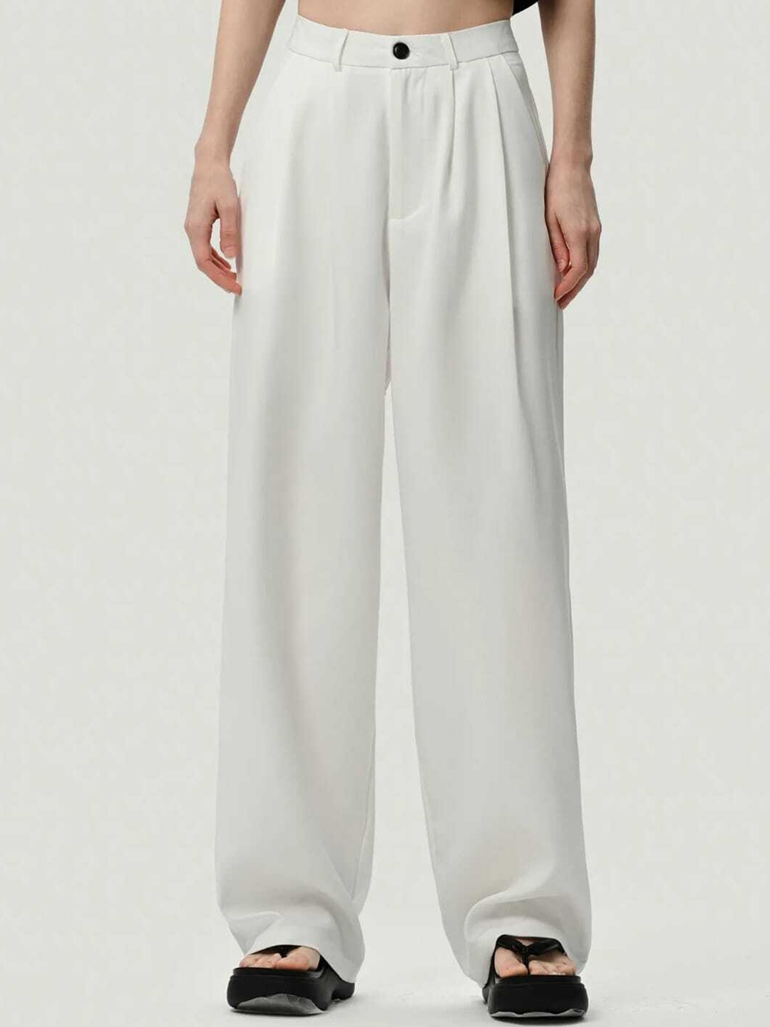 

BROADSTAR Women Smart Loose Fit High-Rise Easy Wash Pleated Trousers, White