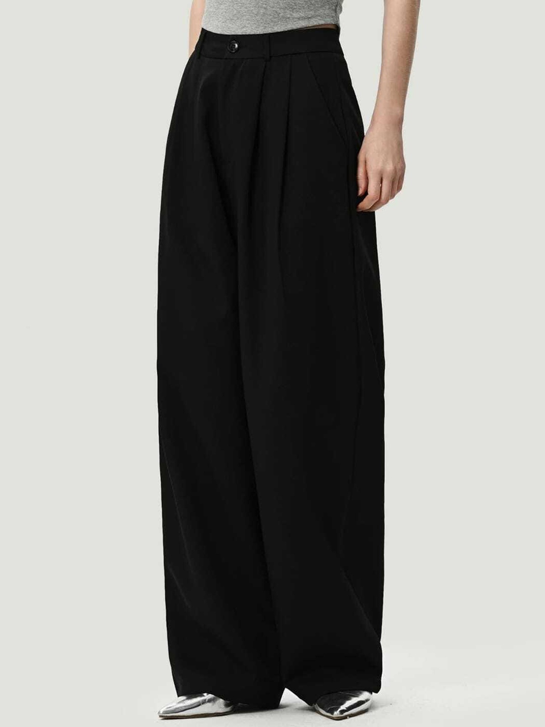 

BROADSTAR Women Smart Wide Leg Loose Fit High-Rise Easy Wash Parallel Trousers, Black