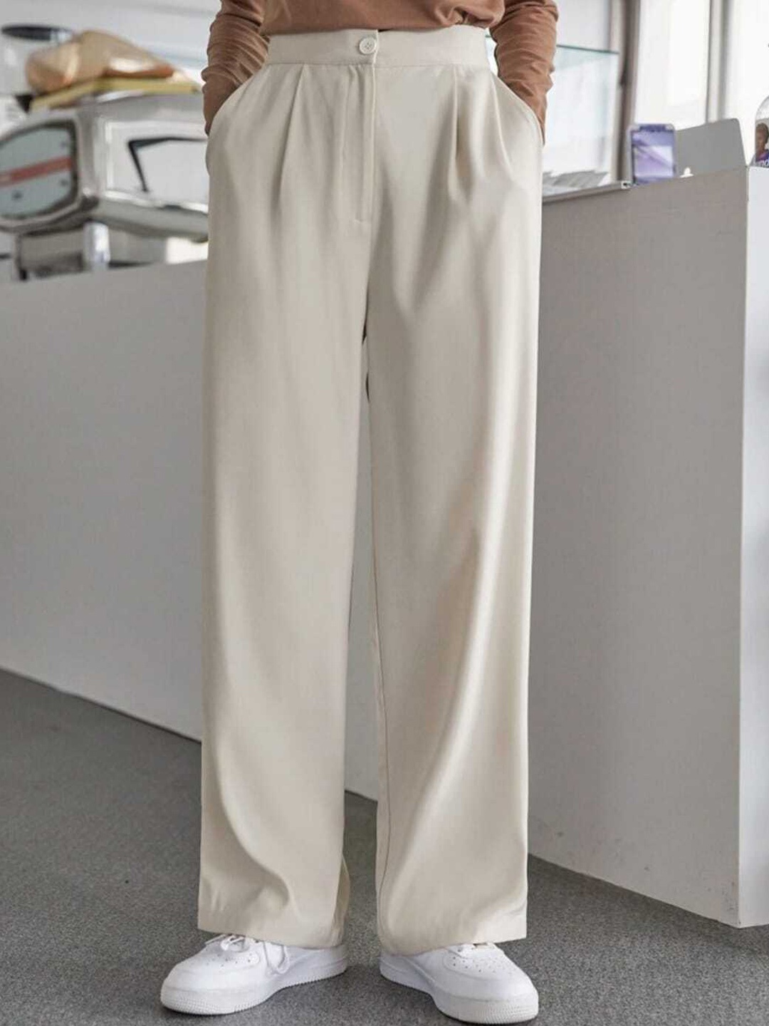 

BROADSTAR Women Pleated Korean Pants, Beige