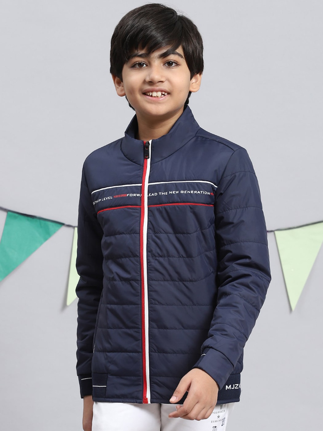 

Monte Carlo Boys Striped Mock Collar Lightweight Puffer Jacket, Navy blue