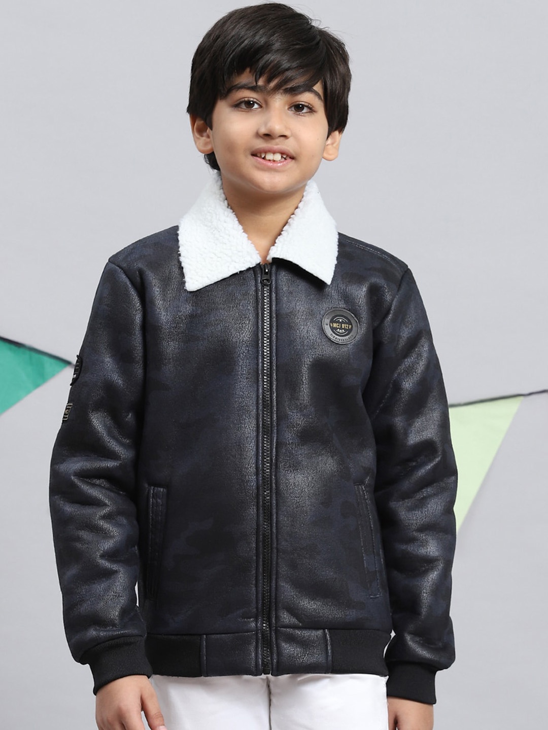 

Monte Carlo Boys Lightweight Bomber Jacket Wit Faux Fur Trim, Navy blue