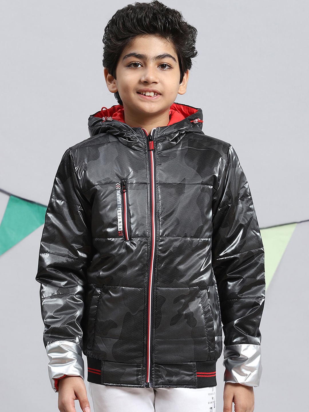 Monte Carlo Boys Hooded Lightweight Bomber Jacket, Black