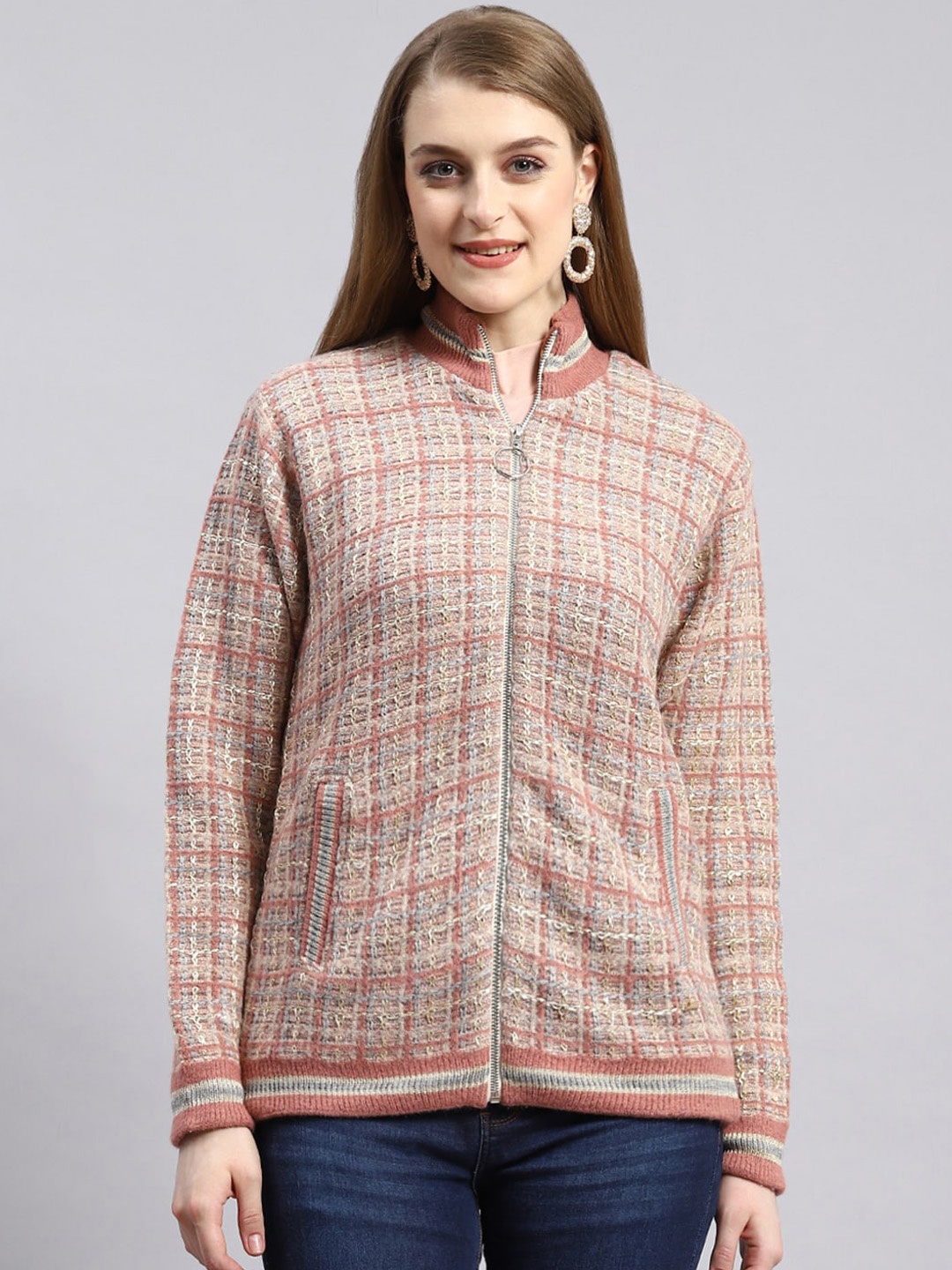 

Monte Carlo Checked Woollen Lightweight Tailored Jacket, Pink