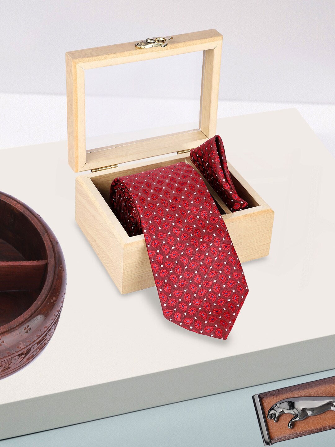 

INVICTUS Men Premium Tie and Pocket Square Accessory Gift Set, Red
