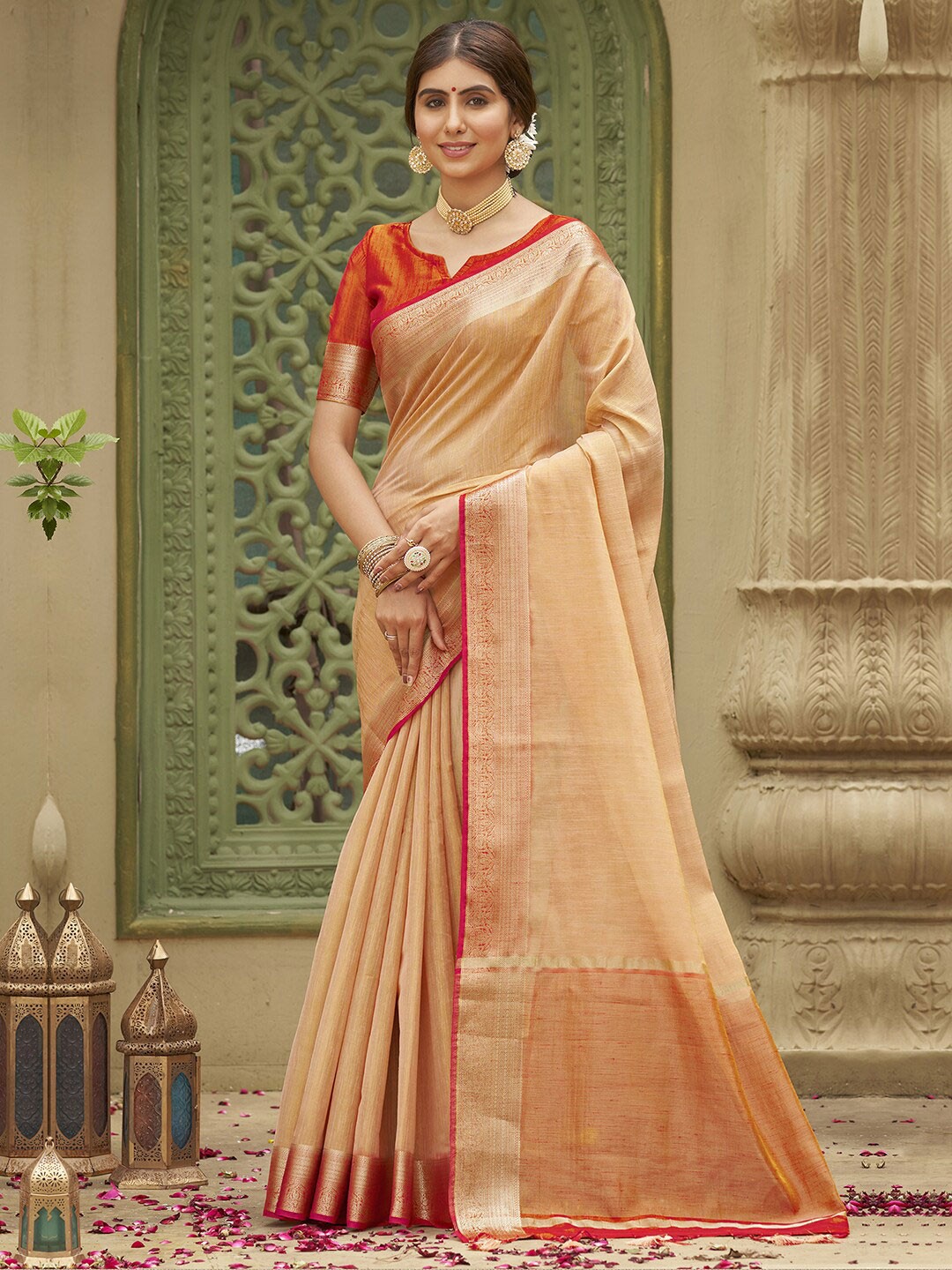 

Anouk Zari Silk Blend Banarasi Saree, Cream