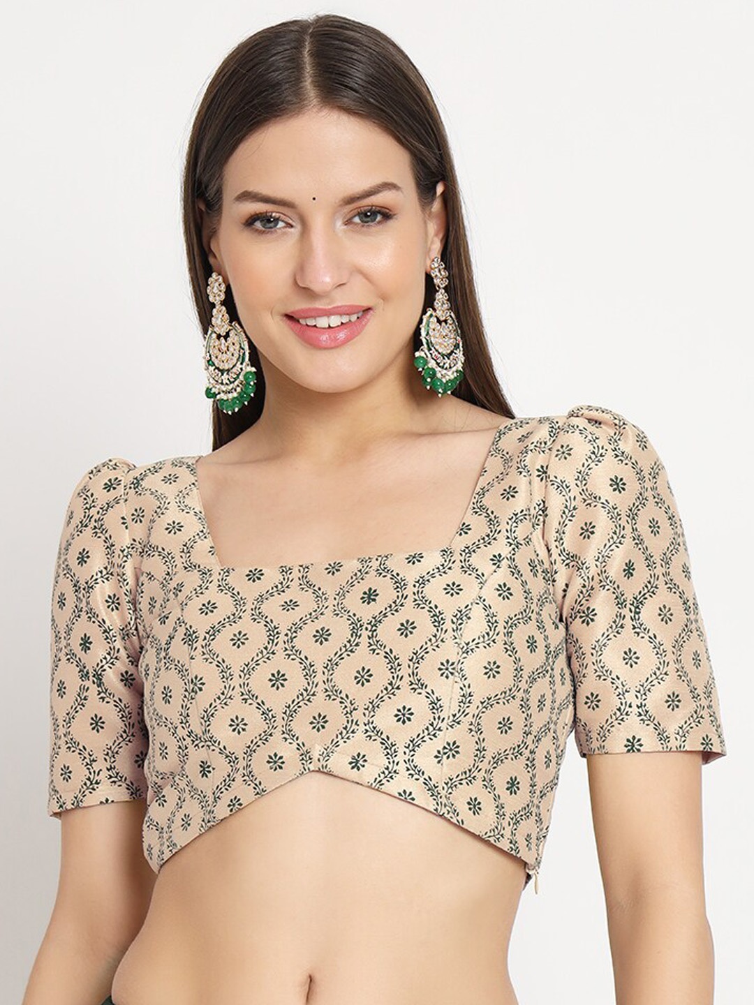 

studio rasa Square Neck Dupion Saree Blouse, Beige